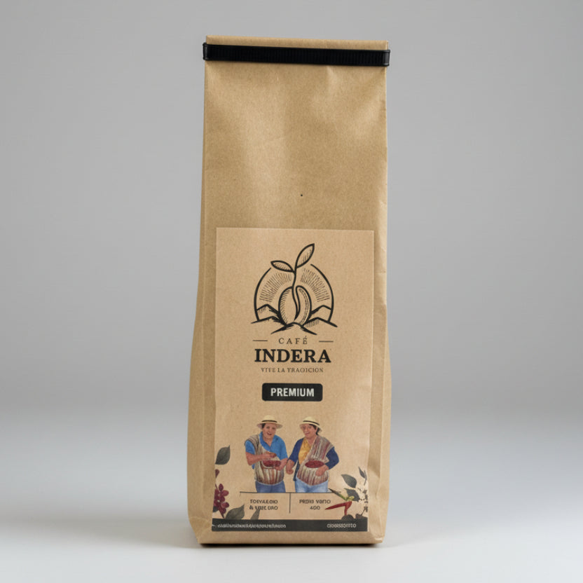 Empaque de Café Indera Premium 400g de Loja, Ecuador — café de altura con notas florales, dulces y achocolatadas