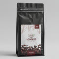 Empaque de Café Molido Longevo, café artesanal ecuatoriano 100% natural con instrucciones de preparación tradicional